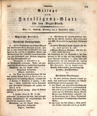 Königlich Bayerisches Intelligenzblatt für den Rezat-Kreis (Ansbacher Intelligenz-Zeitung) Samstag 6. September 1834