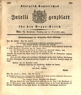 Königlich Bayerisches Intelligenzblatt für den Rezat-Kreis (Ansbacher Intelligenz-Zeitung) Samstag 20. September 1834