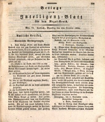 Königlich Bayerisches Intelligenzblatt für den Rezat-Kreis (Ansbacher Intelligenz-Zeitung) Samstag 4. Oktober 1834