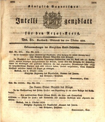 Königlich Bayerisches Intelligenzblatt für den Rezat-Kreis (Ansbacher Intelligenz-Zeitung) Mittwoch 8. Oktober 1834