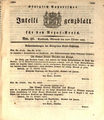 Königlich Bayerisches Intelligenzblatt für den Rezat-Kreis (Ansbacher Intelligenz-Zeitung) Mittwoch 29. Oktober 1834