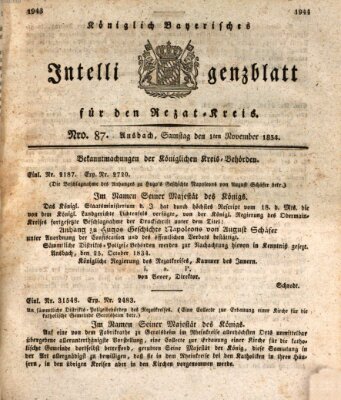 Königlich Bayerisches Intelligenzblatt für den Rezat-Kreis (Ansbacher Intelligenz-Zeitung) Samstag 1. November 1834