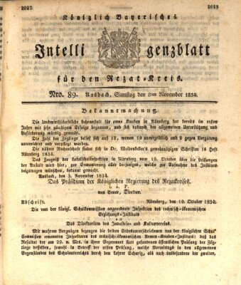 Königlich Bayerisches Intelligenzblatt für den Rezat-Kreis (Ansbacher Intelligenz-Zeitung) Samstag 8. November 1834