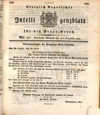 Königlich Bayerisches Intelligenzblatt für den Rezat-Kreis (Ansbacher Intelligenz-Zeitung) Mittwoch 12. November 1834