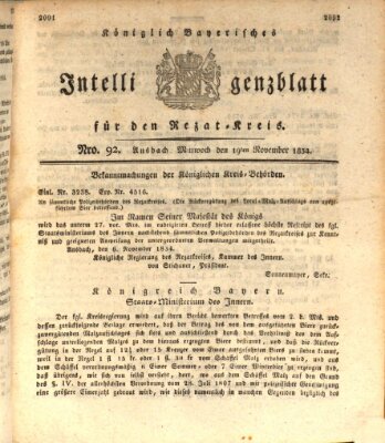 Königlich Bayerisches Intelligenzblatt für den Rezat-Kreis (Ansbacher Intelligenz-Zeitung) Mittwoch 19. November 1834