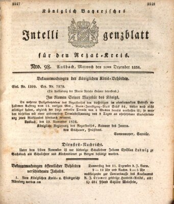 Königlich Bayerisches Intelligenzblatt für den Rezat-Kreis (Ansbacher Intelligenz-Zeitung) Mittwoch 10. Dezember 1834