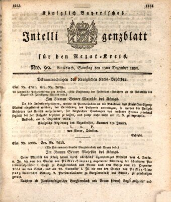 Königlich Bayerisches Intelligenzblatt für den Rezat-Kreis (Ansbacher Intelligenz-Zeitung) Samstag 13. Dezember 1834