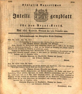 Königlich Bayerisches Intelligenzblatt für den Rezat-Kreis (Ansbacher Intelligenz-Zeitung) Mittwoch 24. Dezember 1834