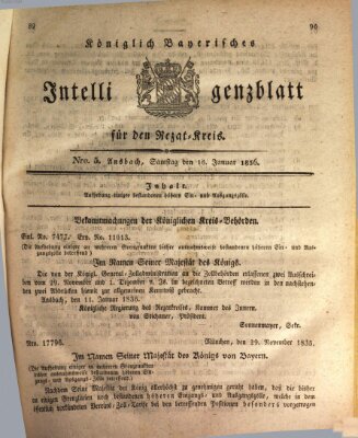 Königlich Bayerisches Intelligenzblatt für den Rezat-Kreis (Ansbacher Intelligenz-Zeitung) Samstag 16. Januar 1836