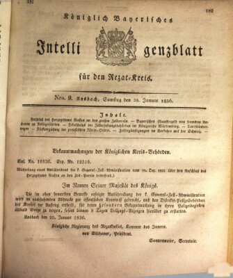 Königlich Bayerisches Intelligenzblatt für den Rezat-Kreis (Ansbacher Intelligenz-Zeitung) Samstag 30. Januar 1836