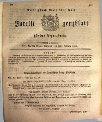 Königlich Bayerisches Intelligenzblatt für den Rezat-Kreis (Ansbacher Intelligenz-Zeitung) Mittwoch 10. Februar 1836