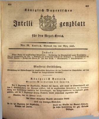 Königlich Bayerisches Intelligenzblatt für den Rezat-Kreis (Ansbacher Intelligenz-Zeitung) Mittwoch 2. März 1836