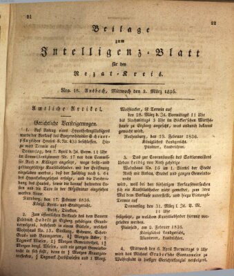 Königlich Bayerisches Intelligenzblatt für den Rezat-Kreis (Ansbacher Intelligenz-Zeitung) Mittwoch 2. März 1836