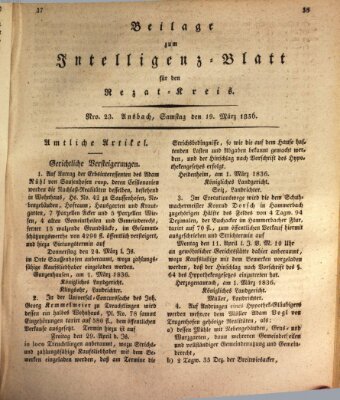 Königlich Bayerisches Intelligenzblatt für den Rezat-Kreis (Ansbacher Intelligenz-Zeitung) Samstag 19. März 1836