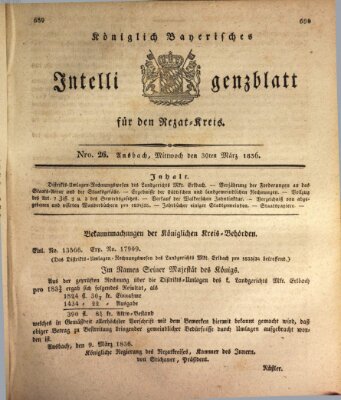 Königlich Bayerisches Intelligenzblatt für den Rezat-Kreis (Ansbacher Intelligenz-Zeitung) Mittwoch 30. März 1836