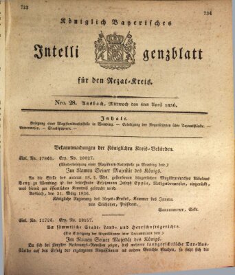 Königlich Bayerisches Intelligenzblatt für den Rezat-Kreis (Ansbacher Intelligenz-Zeitung) Mittwoch 6. April 1836