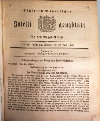 Königlich Bayerisches Intelligenzblatt für den Rezat-Kreis (Ansbacher Intelligenz-Zeitung) Samstag 9. April 1836