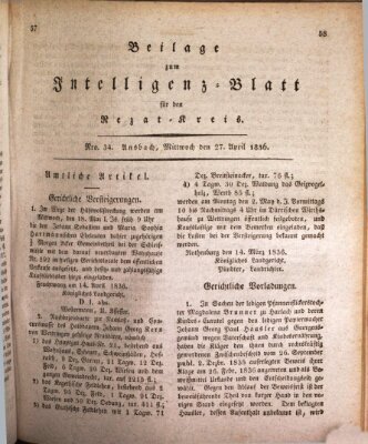 Königlich Bayerisches Intelligenzblatt für den Rezat-Kreis (Ansbacher Intelligenz-Zeitung) Mittwoch 27. April 1836