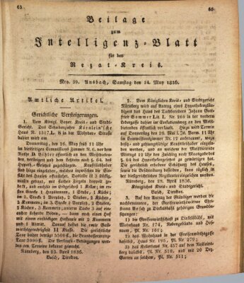 Königlich Bayerisches Intelligenzblatt für den Rezat-Kreis (Ansbacher Intelligenz-Zeitung) Samstag 14. Mai 1836