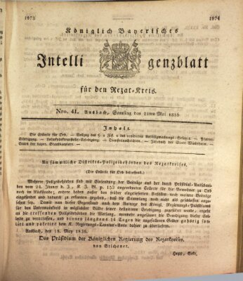 Königlich Bayerisches Intelligenzblatt für den Rezat-Kreis (Ansbacher Intelligenz-Zeitung) Samstag 21. Mai 1836