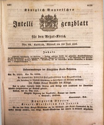 Königlich Bayerisches Intelligenzblatt für den Rezat-Kreis (Ansbacher Intelligenz-Zeitung) Mittwoch 1. Juni 1836