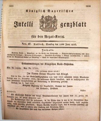 Königlich Bayerisches Intelligenzblatt für den Rezat-Kreis (Ansbacher Intelligenz-Zeitung) Samstag 11. Juni 1836