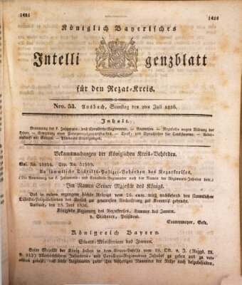 Königlich Bayerisches Intelligenzblatt für den Rezat-Kreis (Ansbacher Intelligenz-Zeitung) Samstag 2. Juli 1836