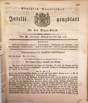 Königlich Bayerisches Intelligenzblatt für den Rezat-Kreis (Ansbacher Intelligenz-Zeitung) Mittwoch 20. Juli 1836