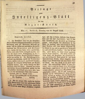 Königlich Bayerisches Intelligenzblatt für den Rezat-Kreis (Ansbacher Intelligenz-Zeitung) Samstag 20. August 1836