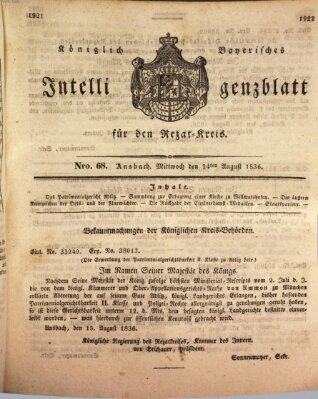 Königlich Bayerisches Intelligenzblatt für den Rezat-Kreis (Ansbacher Intelligenz-Zeitung) Mittwoch 24. August 1836