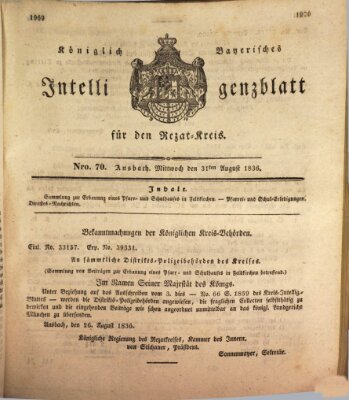 Königlich Bayerisches Intelligenzblatt für den Rezat-Kreis (Ansbacher Intelligenz-Zeitung) Mittwoch 31. August 1836