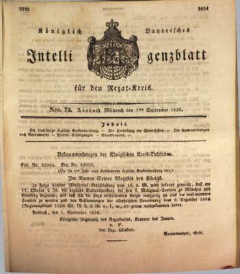 Königlich Bayerisches Intelligenzblatt für den Rezat-Kreis (Ansbacher Intelligenz-Zeitung) Mittwoch 7. September 1836