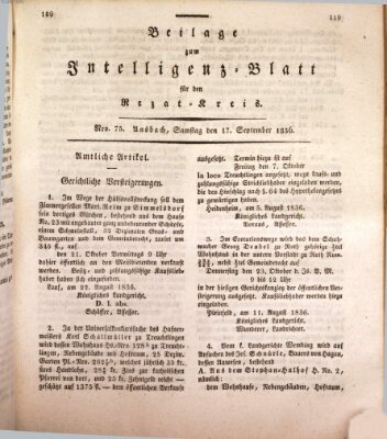 Königlich Bayerisches Intelligenzblatt für den Rezat-Kreis (Ansbacher Intelligenz-Zeitung) Samstag 17. September 1836