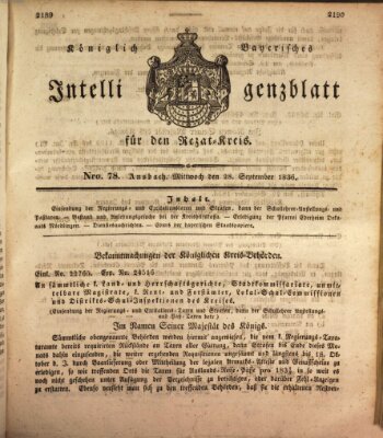 Königlich Bayerisches Intelligenzblatt für den Rezat-Kreis (Ansbacher Intelligenz-Zeitung) Mittwoch 28. September 1836