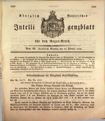 Königlich Bayerisches Intelligenzblatt für den Rezat-Kreis (Ansbacher Intelligenz-Zeitung) Samstag 15. Oktober 1836