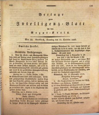 Königlich Bayerisches Intelligenzblatt für den Rezat-Kreis (Ansbacher Intelligenz-Zeitung) Samstag 22. Oktober 1836