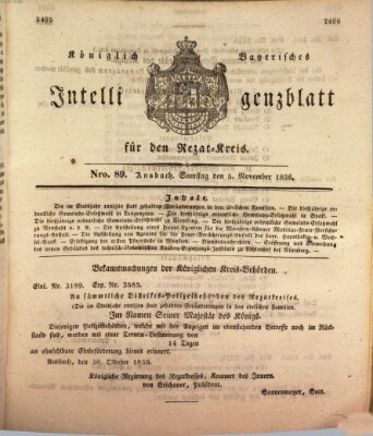 Königlich Bayerisches Intelligenzblatt für den Rezat-Kreis (Ansbacher Intelligenz-Zeitung) Samstag 5. November 1836