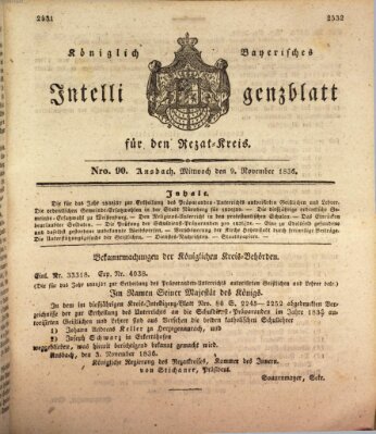 Königlich Bayerisches Intelligenzblatt für den Rezat-Kreis (Ansbacher Intelligenz-Zeitung) Mittwoch 9. November 1836