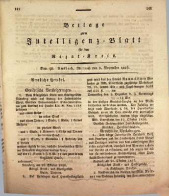 Königlich Bayerisches Intelligenzblatt für den Rezat-Kreis (Ansbacher Intelligenz-Zeitung) Mittwoch 9. November 1836