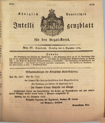 Königlich Bayerisches Intelligenzblatt für den Rezat-Kreis (Ansbacher Intelligenz-Zeitung) Samstag 3. Dezember 1836