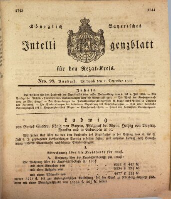 Königlich Bayerisches Intelligenzblatt für den Rezat-Kreis (Ansbacher Intelligenz-Zeitung) Mittwoch 7. Dezember 1836