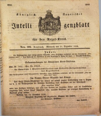 Königlich Bayerisches Intelligenzblatt für den Rezat-Kreis (Ansbacher Intelligenz-Zeitung) Mittwoch 21. Dezember 1836