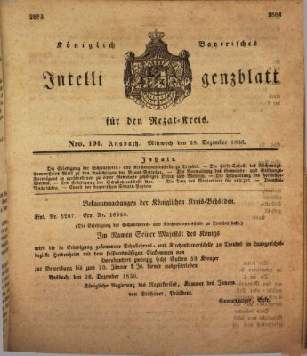 Königlich Bayerisches Intelligenzblatt für den Rezat-Kreis (Ansbacher Intelligenz-Zeitung) Mittwoch 28. Dezember 1836