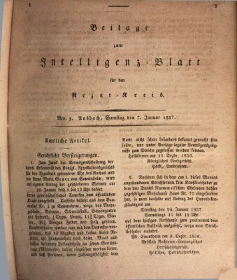 Königlich Bayerisches Intelligenzblatt für den Rezat-Kreis (Ansbacher Intelligenz-Zeitung) Samstag 7. Januar 1837