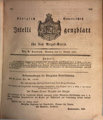 Königlich Bayerisches Intelligenzblatt für den Rezat-Kreis (Ansbacher Intelligenz-Zeitung) Samstag 21. Januar 1837