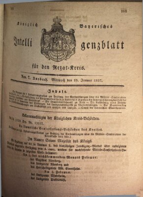 Königlich Bayerisches Intelligenzblatt für den Rezat-Kreis (Ansbacher Intelligenz-Zeitung) Mittwoch 25. Januar 1837