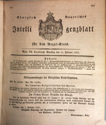 Königlich Bayerisches Intelligenzblatt für den Rezat-Kreis (Ansbacher Intelligenz-Zeitung) Samstag 11. Februar 1837