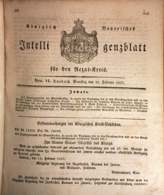 Königlich Bayerisches Intelligenzblatt für den Rezat-Kreis (Ansbacher Intelligenz-Zeitung) Samstag 18. Februar 1837