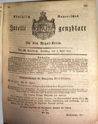 Königlich Bayerisches Intelligenzblatt für den Rezat-Kreis (Ansbacher Intelligenz-Zeitung) Samstag 1. April 1837