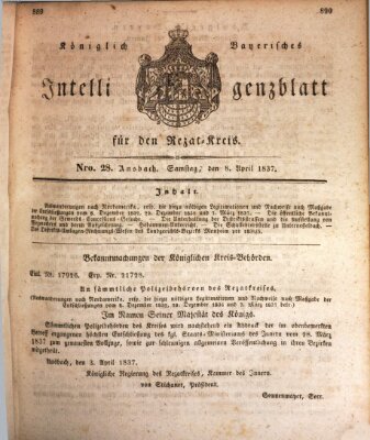 Königlich Bayerisches Intelligenzblatt für den Rezat-Kreis (Ansbacher Intelligenz-Zeitung) Samstag 8. April 1837